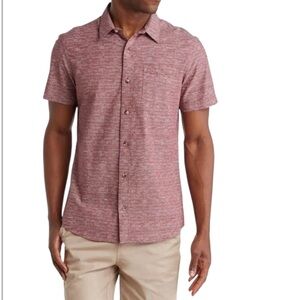 Travis Mathew RoadHog Red Short Sleeve Button Up Shirt Mens Size Large Heathered